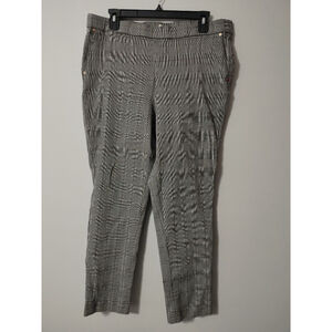 Women's Anne Klein Plaid Trousers L Black/Grey/White Brown Stripe